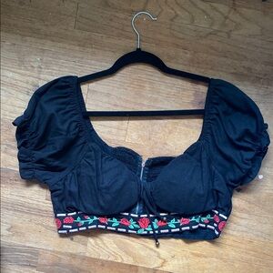 Black Embroidered Women's Top
